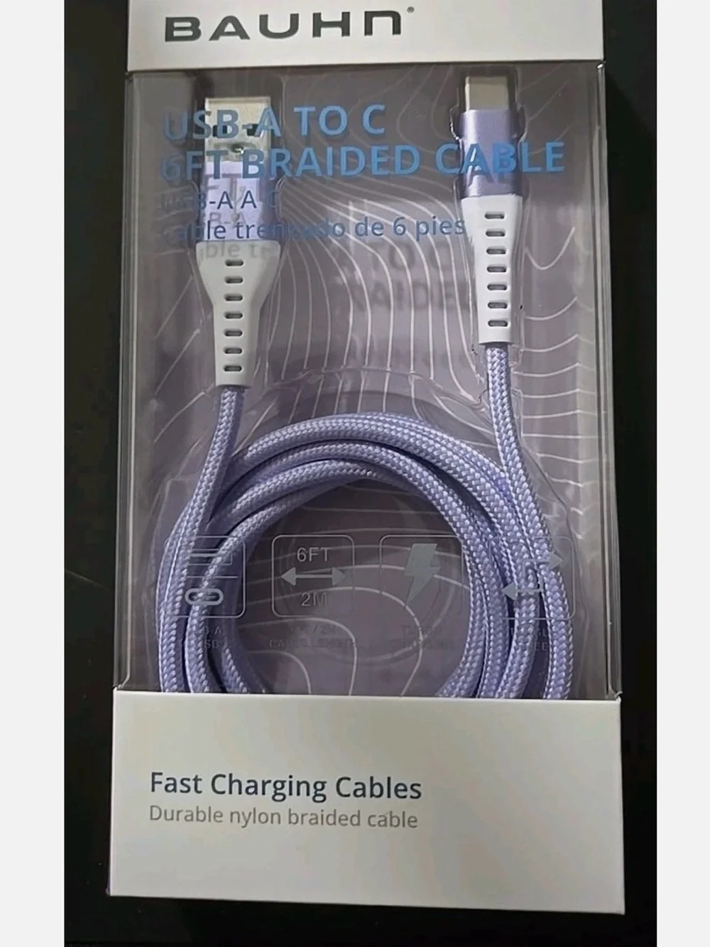 BAUHN 20W Fast Charging Power Adapter & Braided Lightning Cable for Apple Purple